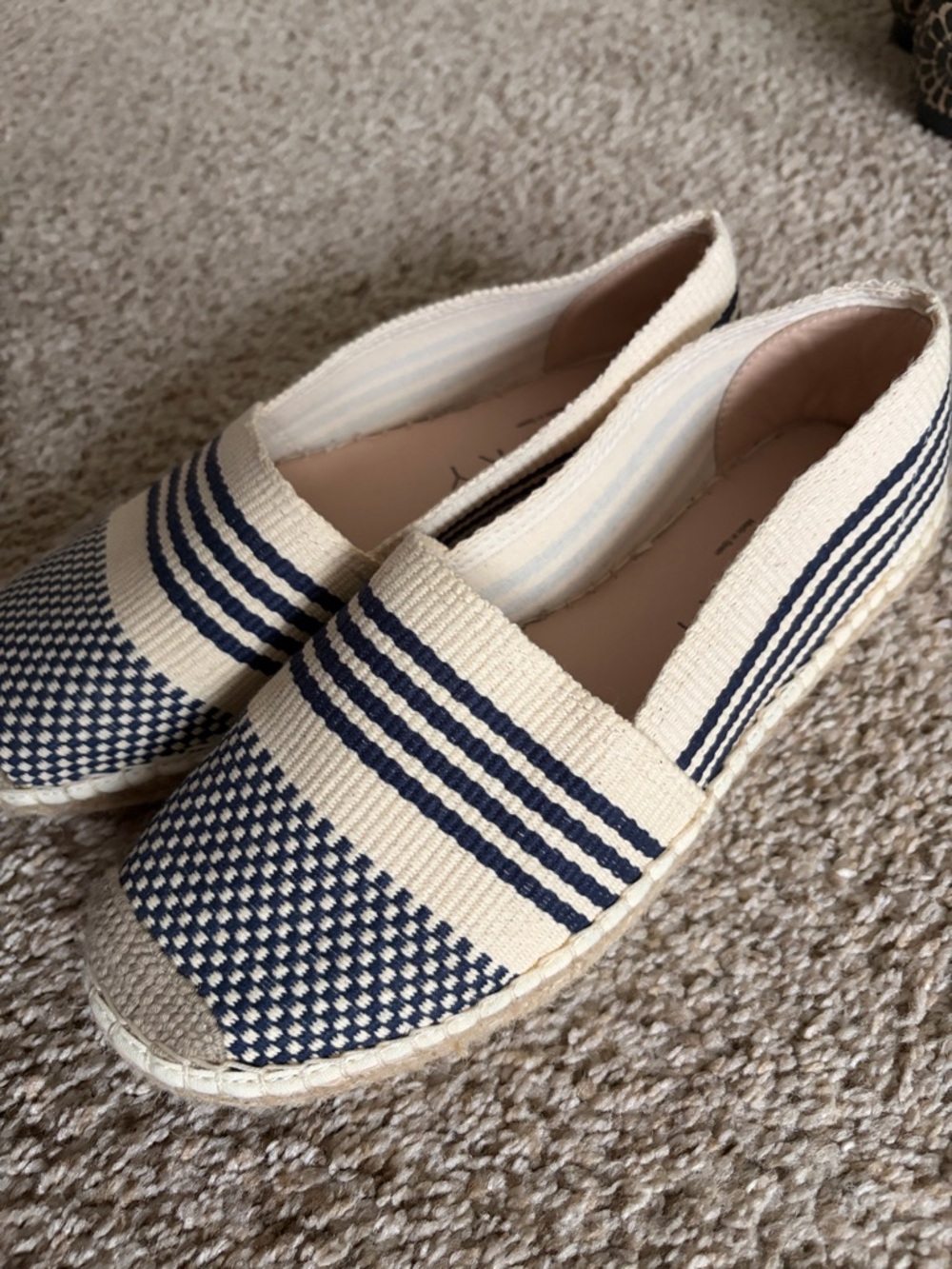 Poetry Navy & Cream Striped Espadrille Flats